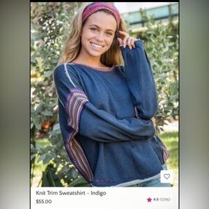 Natural Life L/XL Knit Trim Sweatshirt - Indigo - EUC